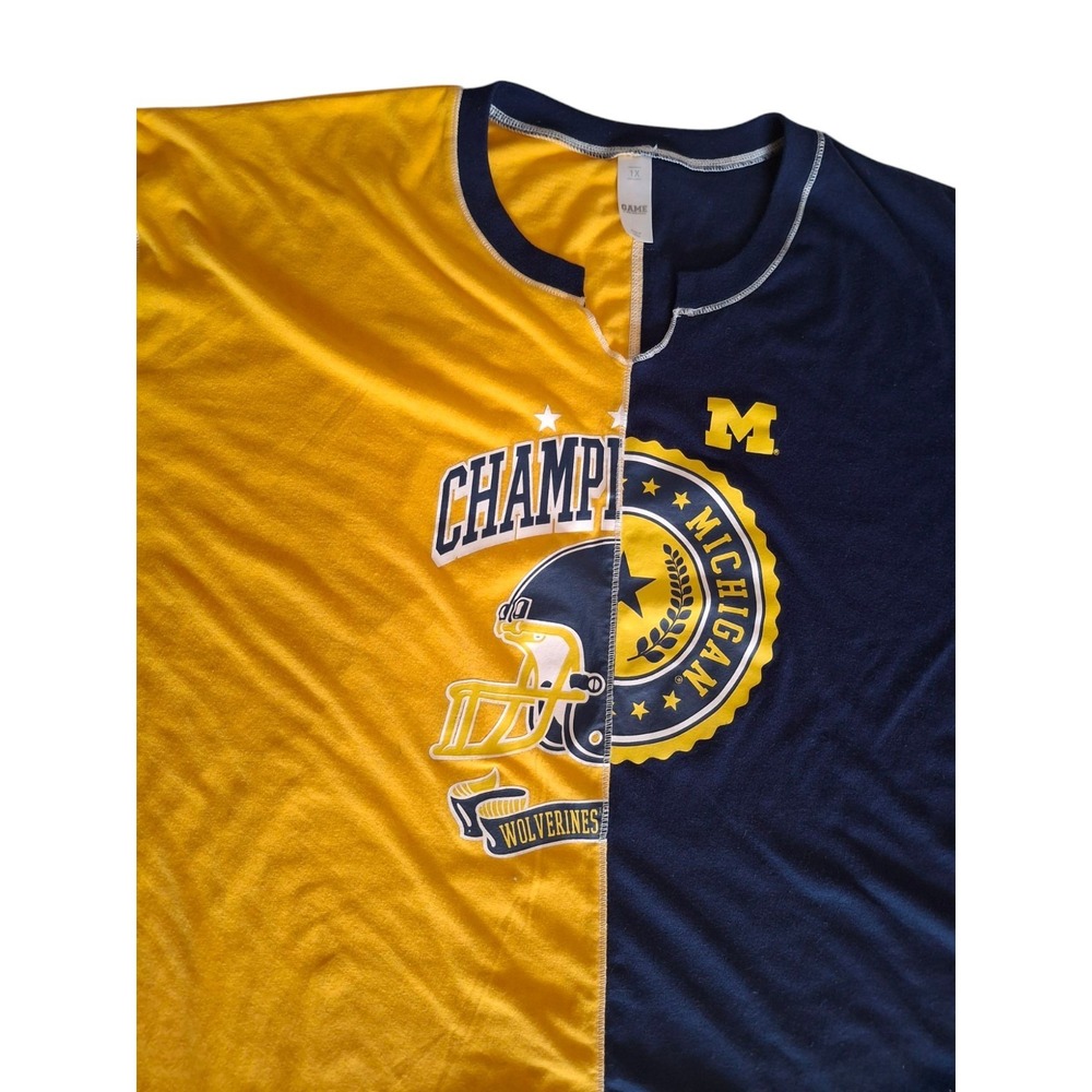 Blue And Yellow Split Shirt Michigan Wolverines NFL Womens 1X